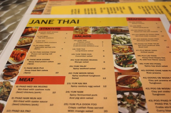 Jane Thai Menu